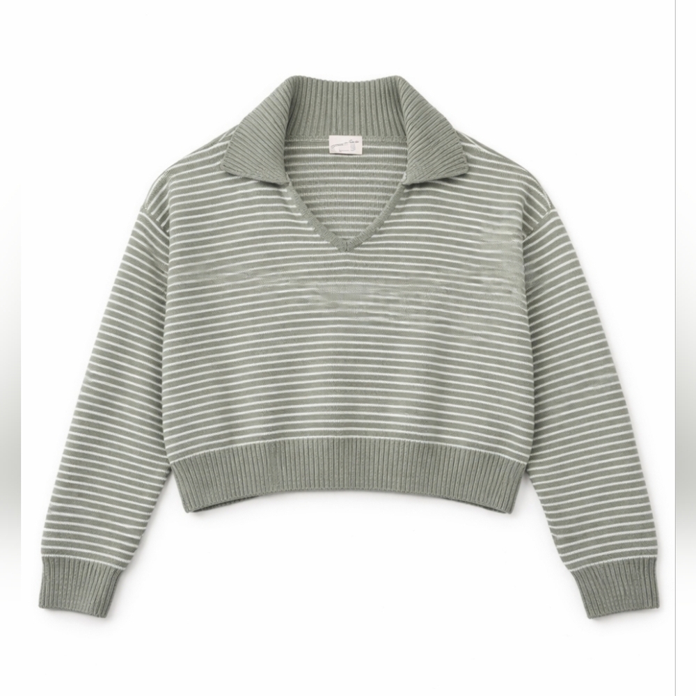 SALE -Universal Thread green & White Striped V-Neck Collared Sweater, Women's XL